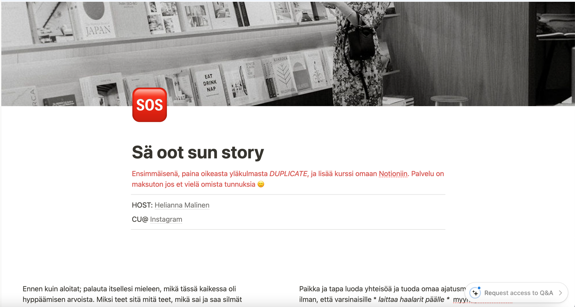 SOS - Sä oot sun story-kurssi 🆘